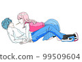 Illustration of a high school boy being pushed by a high school girl 99509604