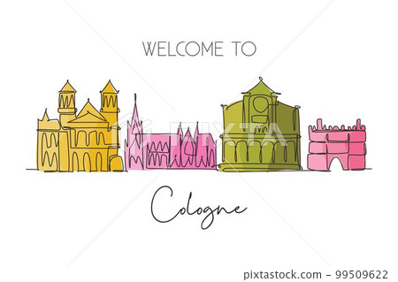 One single line drawing of Bristol city skyline. Historical city skyscraper landscape. Best destination holiday vacation home wall decor poster concept. Continuous line draw design vector illustration One single line drawing of Bristol city skyline. Historical city skyscraper landscape. Best destination holiday vacation home wall decor poster concept. Continuous line draw design vector illustration 99509622