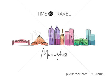 One single line drawing of Memphis city skyline, United States. Historical town landscape in the world. Best holiday destination. Editable stroke trendy continuous line draw design vector illustration One single line drawing of Memphis city skyline, United States. Historical town landscape in the world. Best holiday destination. Editable stroke trendy continuous line draw design vector illustration 99509850