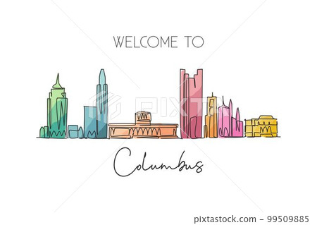 One continuous line drawing Columbus city skyline United States. Beautiful landmark. World landscape tourism travel vacation poster. Editable stylish stroke single line draw design vector illustration 99509885
