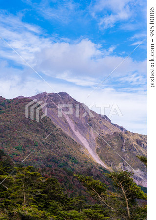 從雲仙仁田嶺纜車區域看到的平成新山風景``長崎縣雲仙仁田嶺''清澈的秋葉風景 99510086