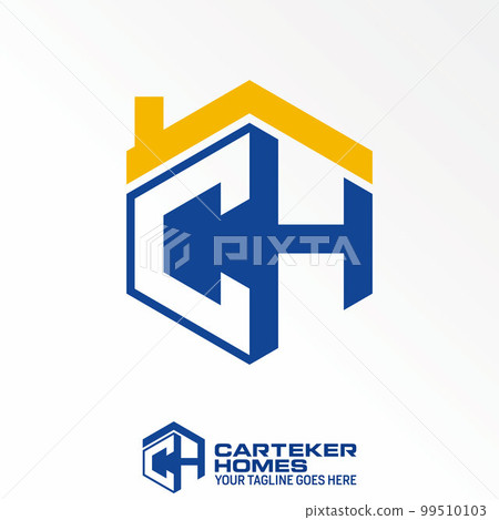 letter or word CH font in hexagon line and roof house image graphic icon logo design abstract concept vector stock. Can be used as a symbol related to initial or property 99510103