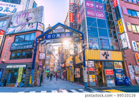 Tokyo cityscape in Japan Looking at the west exit shopping street from the front of Kanda station Tokyo cityscape in Japan Looking at the west exit shopping street from the front of Kanda station 99510116