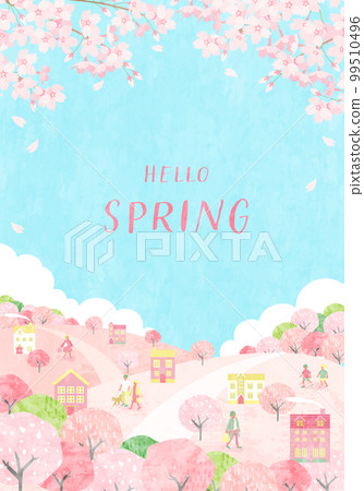 Vector illustration background of the cityscape of spring with cherry blossoms and people Vector illustration background of the cityscape of spring with cherry blossoms and people 99510496