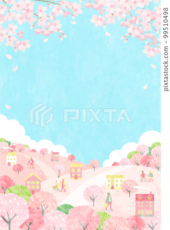 Vector illustration background of the cityscape of spring with cherry blossoms and people Vector illustration background of the cityscape of spring with cherry blossoms and people 99510498
