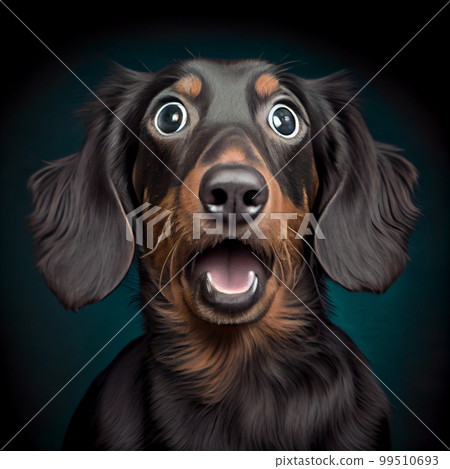 Shocked dachshund dog portrait Shocked dachshund dog portrait 99510693