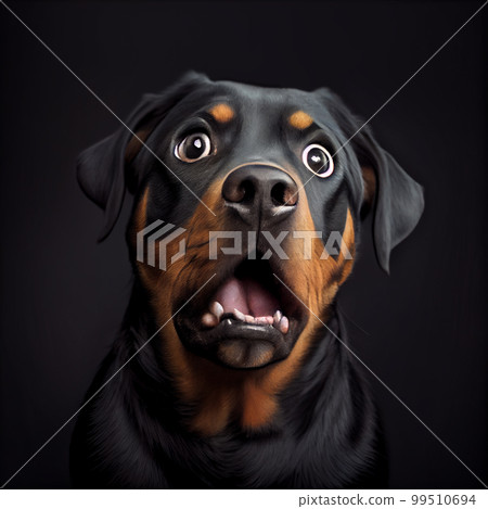Cute funny shocked rottweiler 99510694