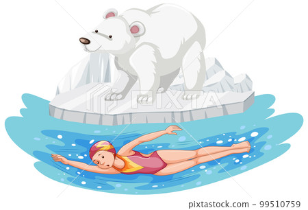 People swimming in the frozen ice pond 99510759