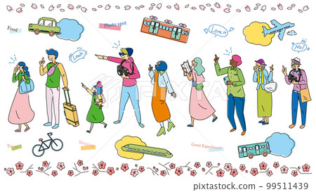 男女老少喜歡春天觀光的各式各樣的車輛一套(畫線) 男女老少喜歡春天觀光的各式各樣的車輛一套(畫線) 99511439