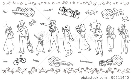 各種男女老少春遊賞景車一套（黑白線描） 99511440