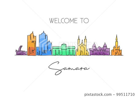One single line drawing Samara city skyline, Russia. World historical town landscape postcard. Best place holiday destination. Editable stroke trendy continuous line draw design vector illustration 99511710