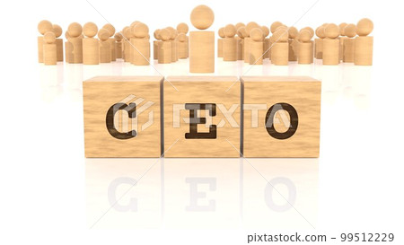 Job title CEO branded on a wooden block and a wooden figure (3D rendering) Job title CEO branded on a wooden block and a wooden figure (3D rendering) 99512229