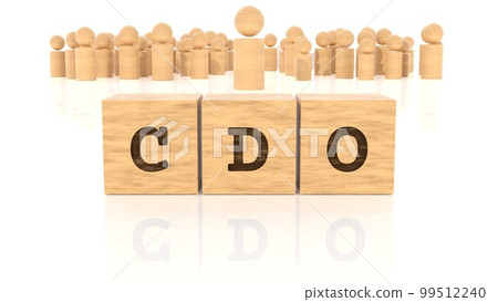 Job title CDO branded on a wooden block and a wooden figure (3D rendering) 99512240