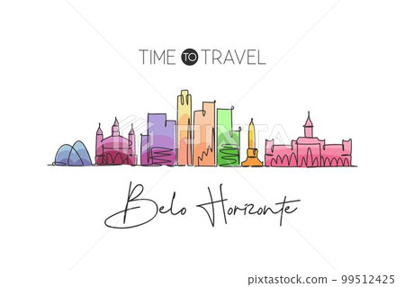 One single line drawing of Belo Horizonte city skyline, Brazil. World historical town landscape. Best holiday place destination. Editable stroke trendy continuous line draw design vector illustration 99512425