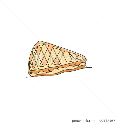 Single continuous line drawing sweet waffles store logo label. Emblem breakfast food restaurant concept. Modern one line draw design garphic vector illustration for cafe, shop or food delivery service 99512567