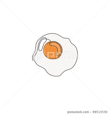 One single line drawing of fresh sunny side up egg logo graphic vector illustration. Breakfast food cafe shop menu and restaurant badge concept. Modern continuous line draw design street food logotype One single line drawing of fresh sunny side up egg logo graphic vector illustration. Breakfast food cafe shop menu and restaurant badge concept. Modern continuous line draw design street food logotype 99513530