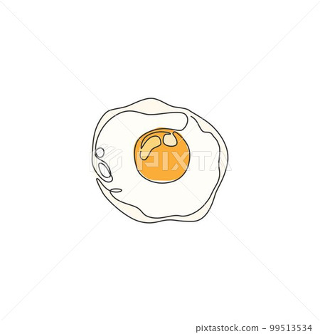 One continuous line drawing fresh delicious American sunny side up egg restaurant logo emblem. Fast food cafe shop logotype template concept. Modern single line draw design vector illustration graphic One continuous line drawing fresh delicious American sunny side up egg restaurant logo emblem. Fast food cafe shop logotype template concept. Modern single line draw design vector illustration graphic 99513534