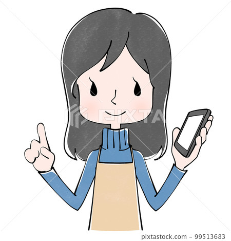 Illustration of a woman wearing a smartphone apron Illustration of a woman wearing a smartphone apron 99513683