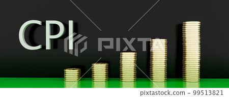 Growth of sales or growth of market basket or consumer price index concept. CPI. 3d illustration Growth of sales or growth of market basket or consumer price index concept. CPI. 3d illustration 99513821