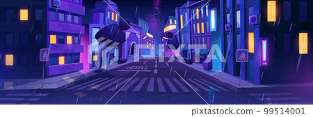 Rainy night in modern city downtown 99514001