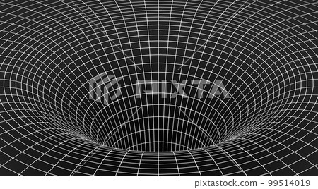 White wireframe wormhole tunnel, black background White wireframe wormhole tunnel, black background 99514019