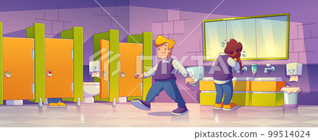 Public toilet in school. Cartoon boy restroom Public toilet in school. Cartoon boy restroom 99514024
