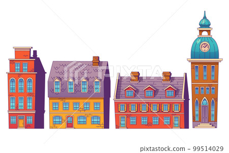 Cartoon set of Scandinavian buildings on white 99514029