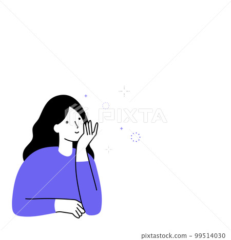 Line drawing | A young woman who laughs thinking of what she wants to be 99514030