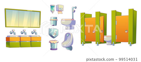Cartoon set of school toilet interior elements 99514031