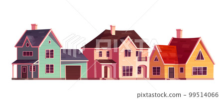 Cartoon set of houses with garages on white Stock Illustration