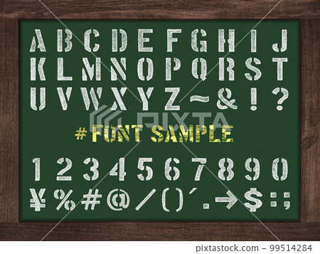 帶有褪色邊緣的白色沖壓字母，模切模板字體樣本 99514284