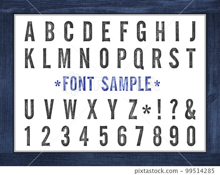 Black stamp letters with faded edges, chalk-like font sample 99514285