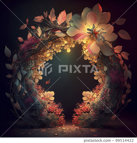 Background with a Wreath Adorned with Delicate Flowers 99514422