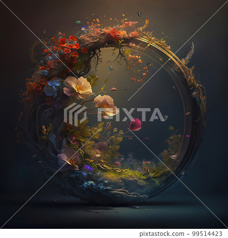 Background with a Wreath Adorned with Delicate Flowers 99514423