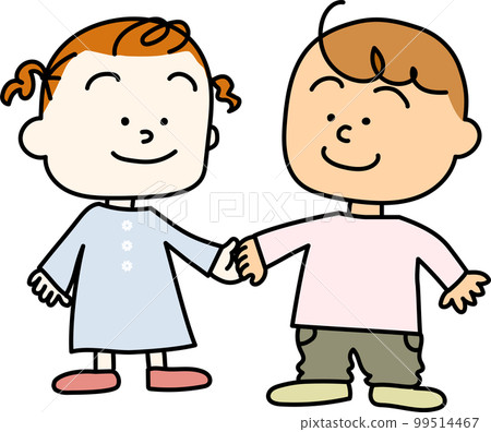 牽手微笑的女孩和男孩 99514467