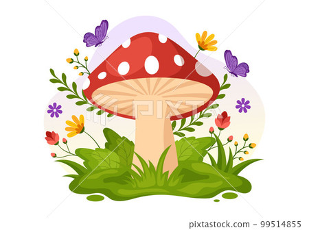 Mushrooms Illustration with Different Mushroom, Grass and Insects for Web Banner or Landing Page in Flat Cartoon Hand Drawn Templates Mushrooms Illustration with Different Mushroom, Grass and Insects for Web Banner or Landing Page in Flat Cartoon Hand Drawn Templates 99514855
