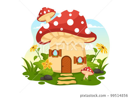 Mushrooms Illustration with Different Mushroom, Grass and Insects for Web Banner or Landing Page in Flat Cartoon Hand Drawn Templates 99514856