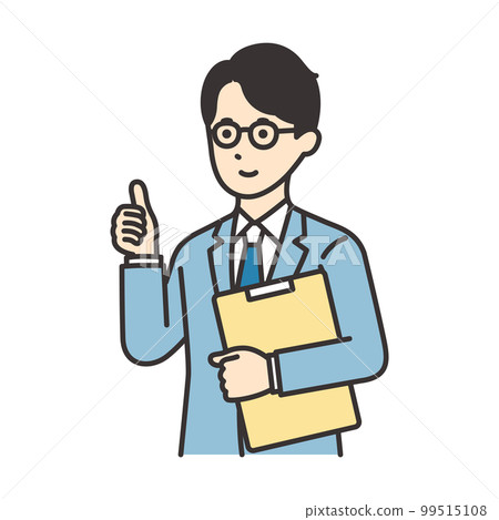 一個穿著西裝的男人拿著文件擺好姿勢的插圖素材 一個穿著西裝的男人拿著文件擺好姿勢的插圖素材 99515108
