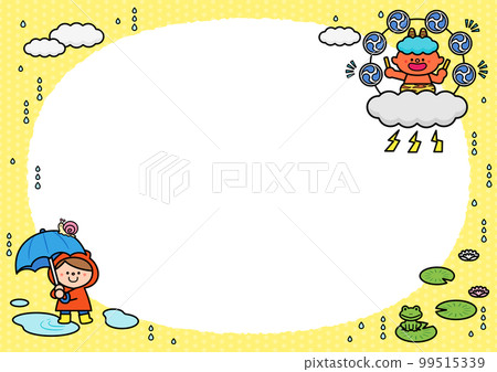 Illustration frame Rainy day Rai-sama and children Illustration frame Rainy day Rai-sama and children 99515339
