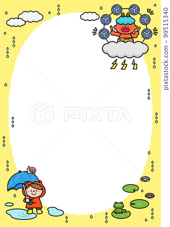Illustration frame Rainy day Rai-sama and children Illustration frame Rainy day Rai-sama and children 99515340