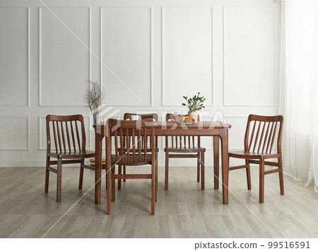 Interior with wooden dining table in white space Interior with wooden dining table in white space 99516591