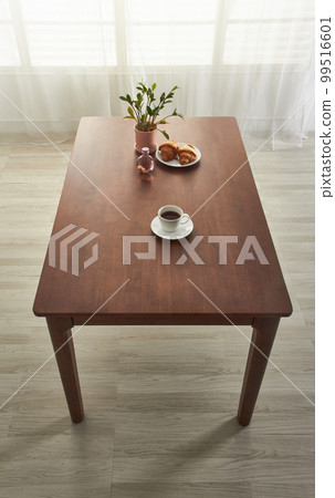 Interior with wooden dining table in white space Interior with wooden dining table in white space 99516601