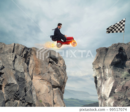 Fast businessman with a car wins against the competitors. Concept of success and competition Fast businessman with a car wins against the competitors. Concept of success and competition 99517074