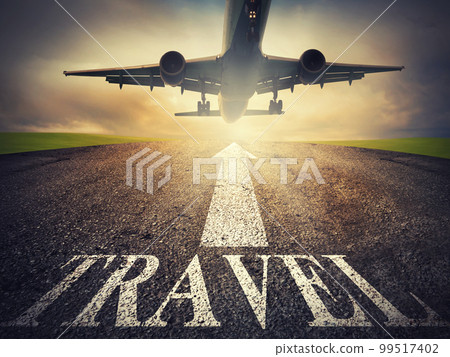 Airplane starts to fly. concept of travel way 99517402
