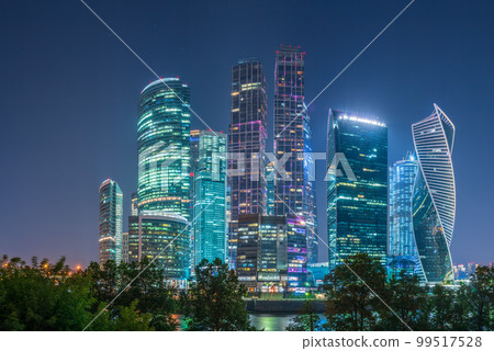Moscow city at summer night. Modern skyscrapers in Moscow-city downtown. Moscow, Russia 99517528