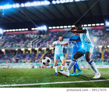 Football scene with competing football players at the full stadium Football scene with competing football players at the full stadium 99517870