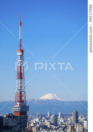東京大城市的象徵塔、城市景觀和被雪覆蓋的富士山景觀 | 東京形象 | 東京 99517996