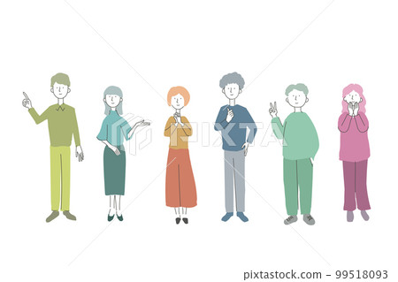 Illustrations of men and women in various poses Illustrations of men and women in various poses 99518093