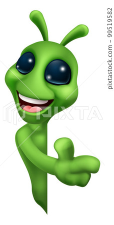 Alien Cute Little Green Man Martian Cartoon Mascot Alien Cute Little Green Man Martian Cartoon Mascot 99519582