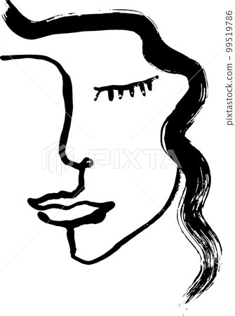 Abstract Girl with Closed Eyes Line Art Rough Dry Brush Portrait 99519786